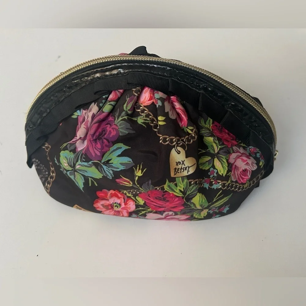 Betsey Johnson Black floral Cosmetic bag